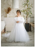 Cold Shoulder White Tulle Long Flower Girl Dress Cold Shoulder White Tulle Long Flower Girl Dress
